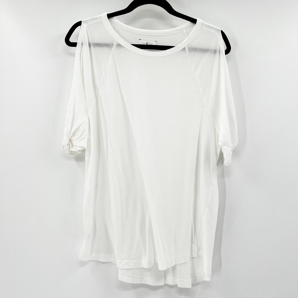Lou & Grey Womens White Cold Shoulder Short Sleeve Cotton Top Size S